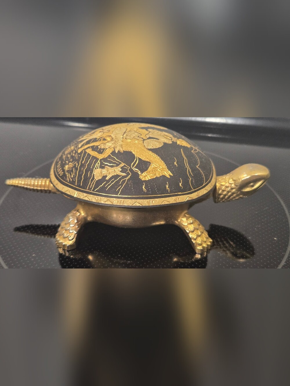 Vintage Turtle Hotel Desk Bell / Antique Brass